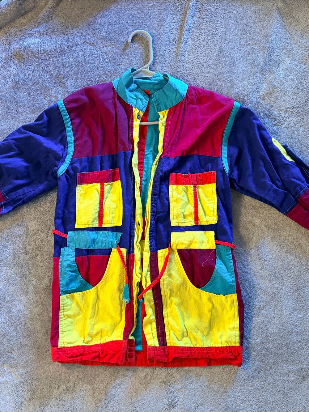 Vintage Colorblock Pocket Jacket - Bright Yellow, Teal & Purple Size S